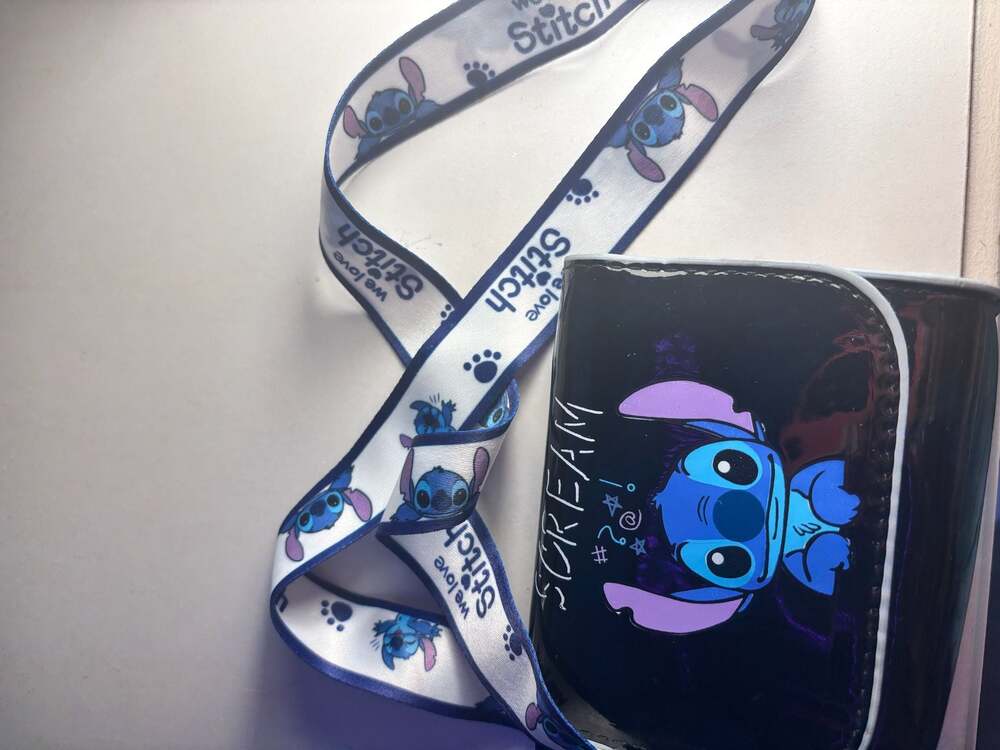 Disney Lilo & Stitch Black Patent Crossbody Bag with Lanyard Strap